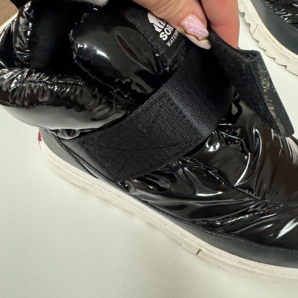 Sorel Joan of Arctic Next Strap Puff Boot Shiny Black Nylon Waterproof Sneaker - Picture 9 of 11